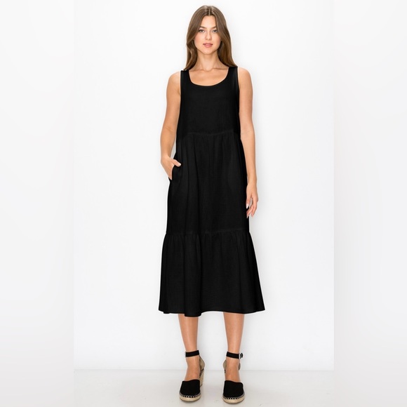COIN 1804 MINIMALIST 100% COTTON RESORT WEAR SUSTAINABLE TIERD MAXI DRESS (0824) - Picture 2 of 7